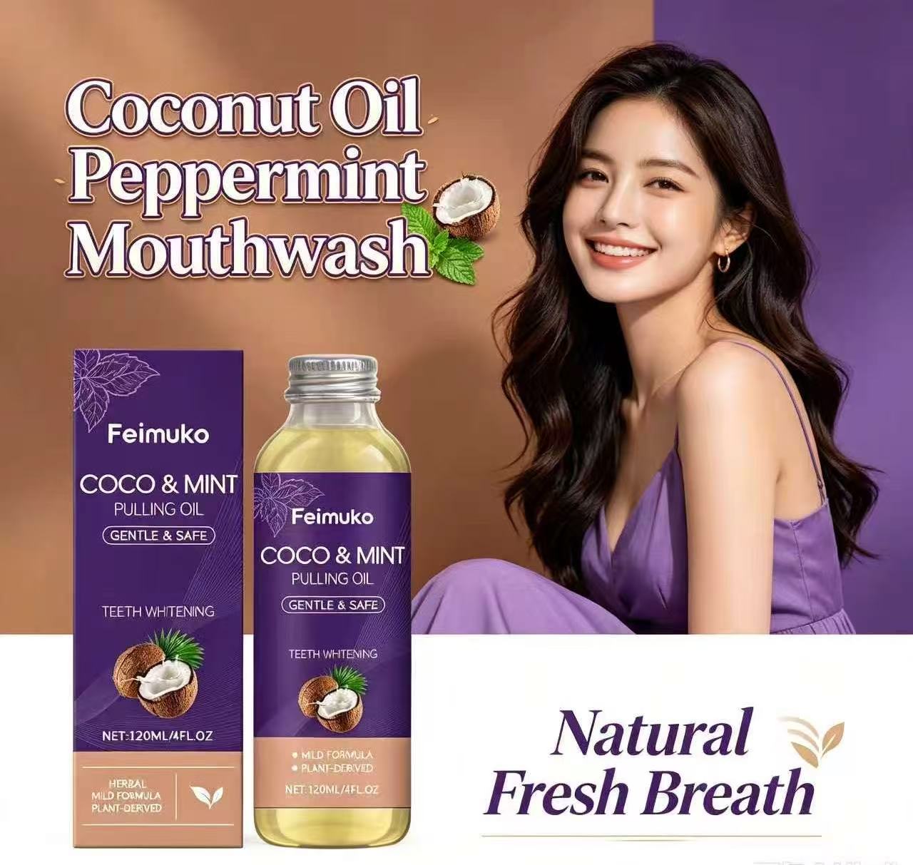 Coconut Oil Pull - น้ำมันมะพร้าวผสมเปปเปอร์มินต์ น้ำยาบ้วนปากจากสารสกัดธรรมชาติ บำรุงช่องปากอย่างอ่อนโยน ลมหายใจสดชื่น ทำความสะอาดฟัน