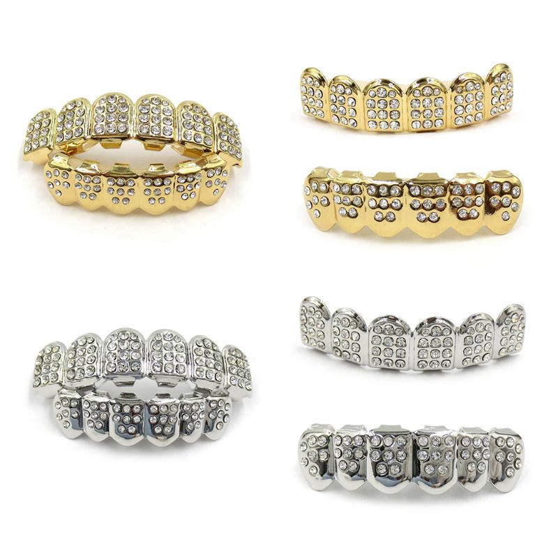 Teeth Whitening Moulds - แฟชั่น HIPHOP ฟัน Braces ทอง/เงินฟันด้านบนและด้านล่างเพชรด้านบนและด้านล่างย่าง Bling