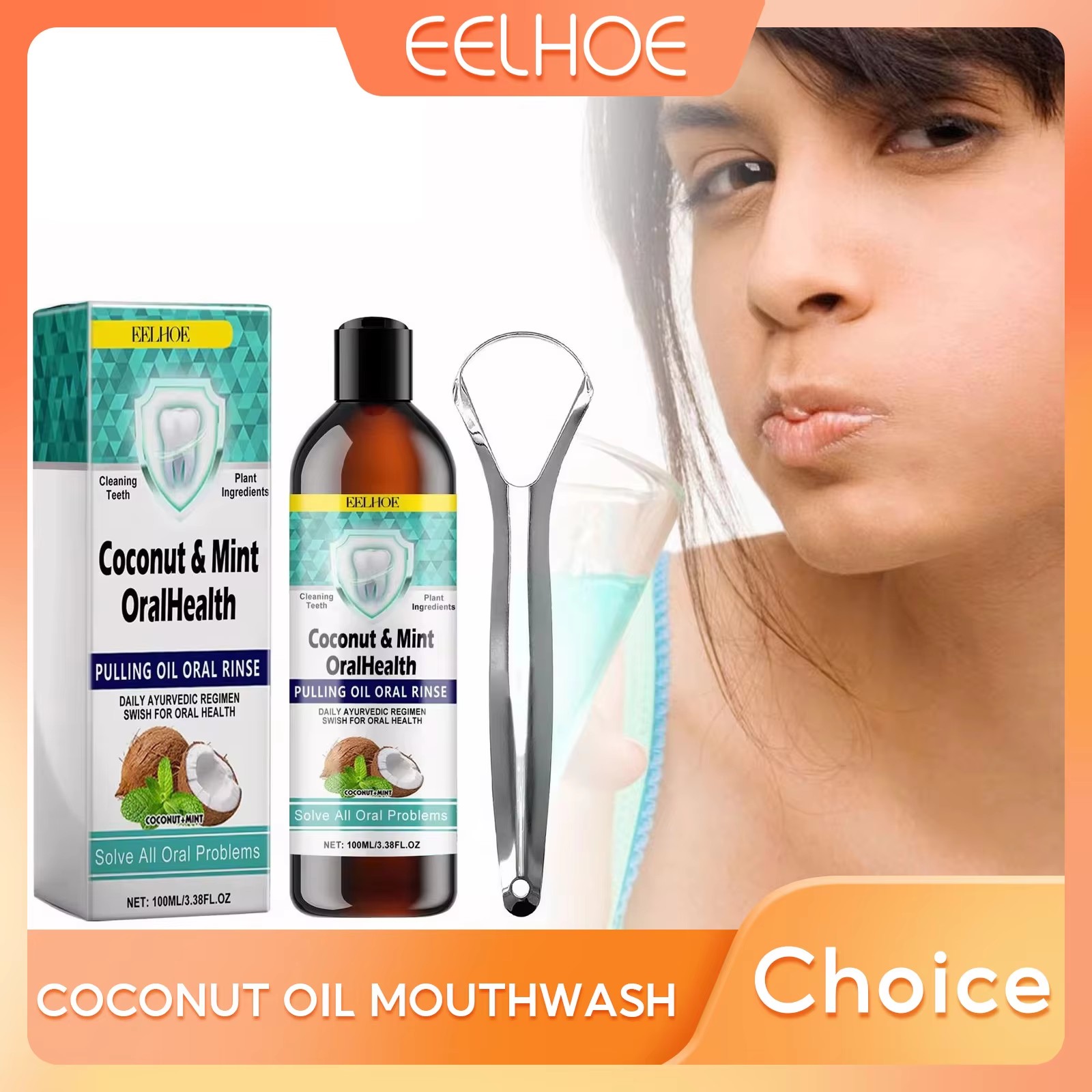 Coconut Oil Pull - EELHOE Mint น้ํามันมะพร้าวดึงน้ํายาบ้วนปากทําความสะอาดฟันฟันขาวปราศจากแอลกอฮอล์ Fresh Breath Oral