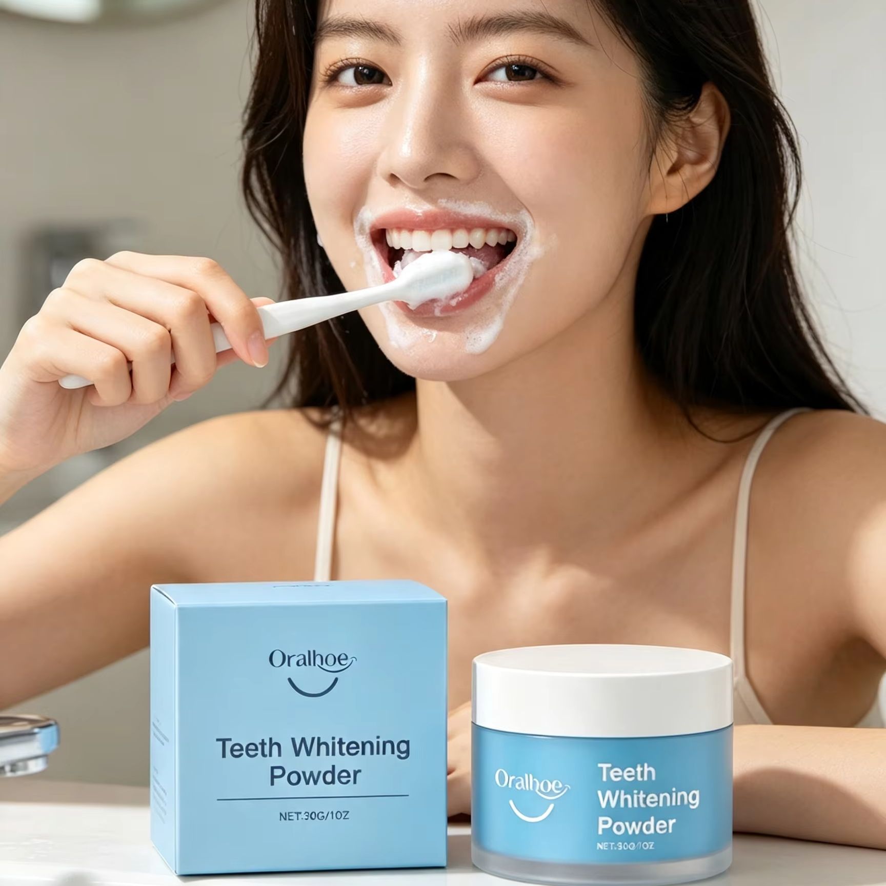 Teeth Whitening Hismile - ผงแปรงฟัน Oralhoe สำหรับขจัดคราบฟัน ทำความสะอาดล้ำลึก ลมหายใจสดชื่น ขจัดคราบพลัค
