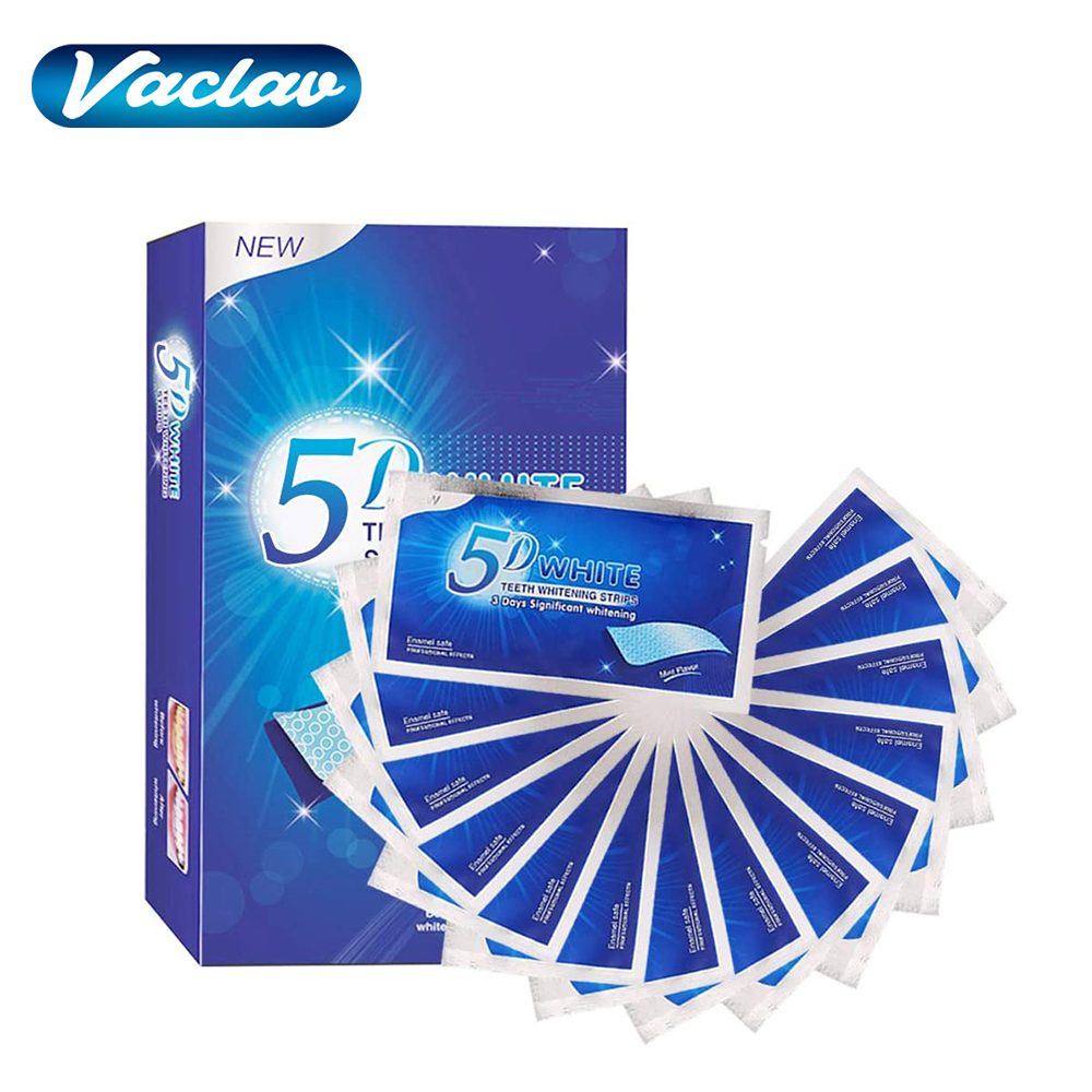 Teeth Whitening Effective - แผ่นฟอกสีฟันขาว 5D ไวท์เทนนิ่ง สตริปเจลฟอกสีฟัน ช่วยขจัดคราบกาแฟจากการสูบบุหรี่ ชุดฟอกสีฟันสำหรับใช้ในบ้านที่มีประสิทธิภาพ